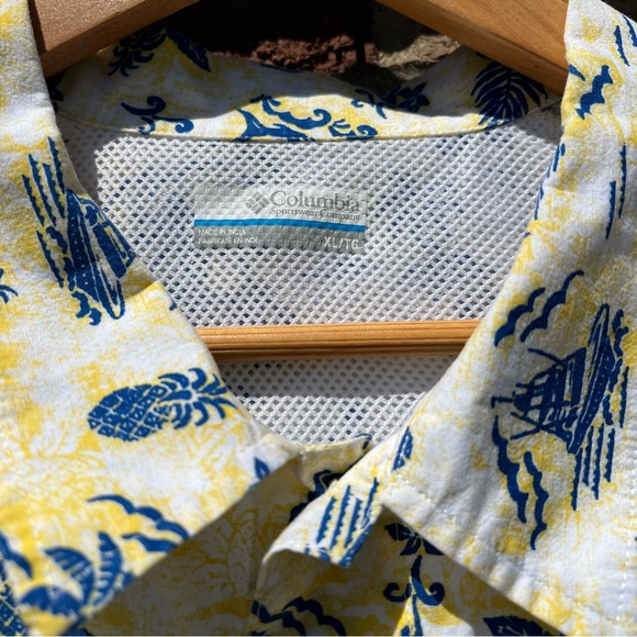 Columbia PFG Hawaiian Fishing Shirt Mens Size XL Short Sleeve Vented Yellow - Picture 2 of 9